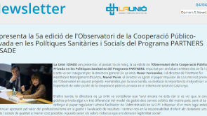 Disponible la Newsletter de la presentació de l'Observatori de la Cooperació Público-Privada en les Polítiques Sanitàries i Socials del Programa PARTNERS d'ESADE